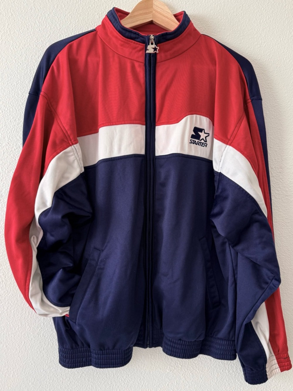 Vintage Starter Track Jacket Men’s Medium Colorblock Navy Red White 90’s/Y2K